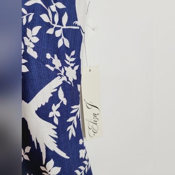 NWT ELIZA J Elegant Blue and Pink Bird Print Dress, Size 8 - Picture 3 of 6